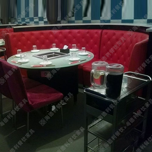 多人一锅火锅桌 隐藏分餐式火锅桌 大理石面火锅桌导磁玻璃火锅桌