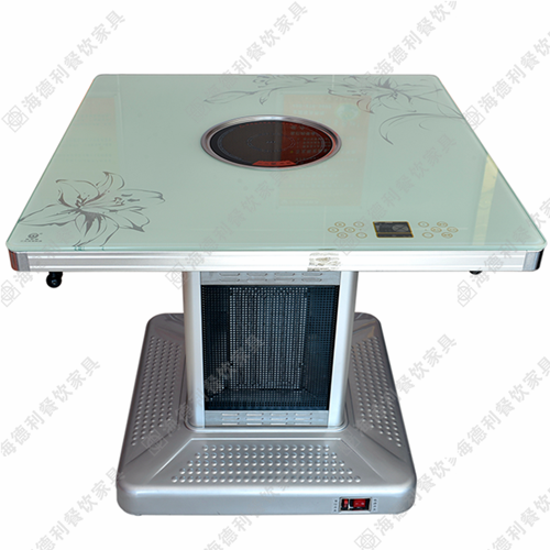 白色玻璃火锅桌 不锈钢火锅桌 钢化玻璃火锅桌 大理石电磁炉火锅桌可定制