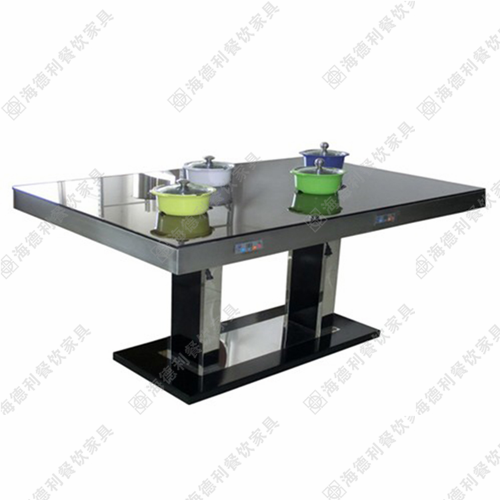 钢化玻璃火锅餐桌 现代简约饭桌烤漆不锈钢桌脚火锅桌