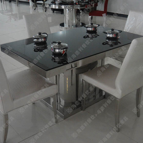 不锈钢火锅店餐桌 钢化玻璃餐桌 长方形火锅桌子 特价可定做