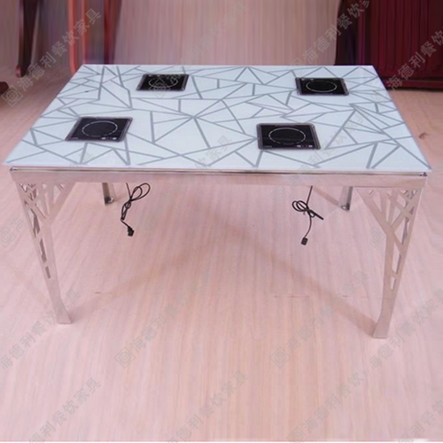 电磁炉火锅桌 大理石火锅桌椅复古燃气电磁炉火锅桌可定做尺寸厂家直销