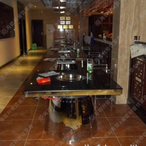 大理石火锅桌火锅桌椅电磁炉火锅桌酒店火锅桌燃气火锅桌 正方形秦妈火锅桌