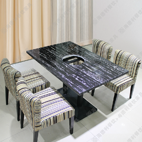 燃气火锅桌 大理石桌面仿古现代老火锅桌椅长方形高档柜式燃气灶电磁炉