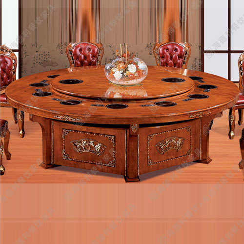 火锅餐桌椅 实木底座火锅桌 大理石面火锅桌 火锅店火锅桌