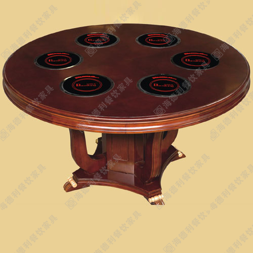实木中餐大理石火锅酒店玻璃宴会桌 实木火锅桌