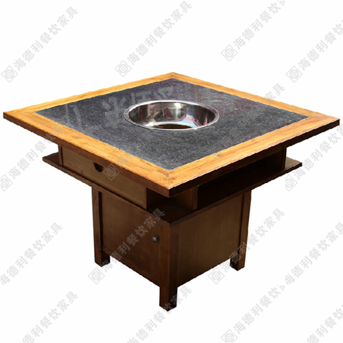 实木火锅店餐桌批发 大理石火锅桌 煤气灶电磁炉实木火锅桌椅组合