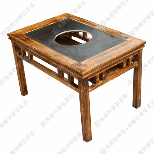 燃气火锅桌 仿古现代老火锅桌椅正方形高档柜式燃气灶电磁炉