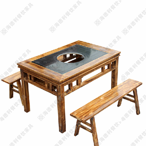 实木燃气火锅桌椅 饭店农家乐餐桌椅 火锅条桌