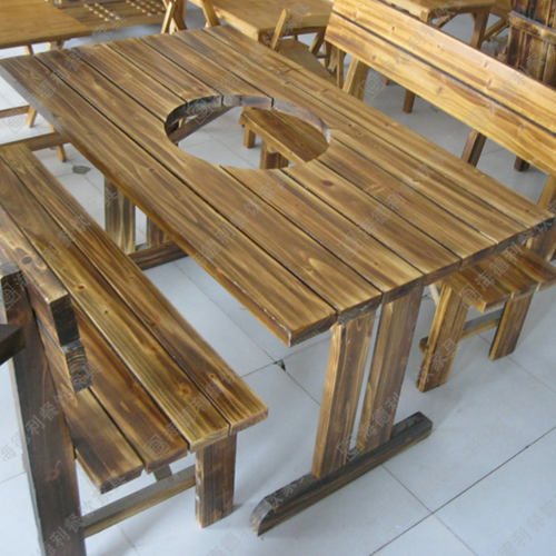 实木火锅桌椅 电磁炉煤燃气灶火锅桌子 火锅店餐台桌椅组合