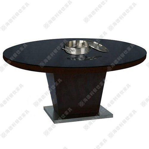 厂家定制批发实木火锅桌椅 电池炉液化气煤气灶实木圆形火锅桌价格