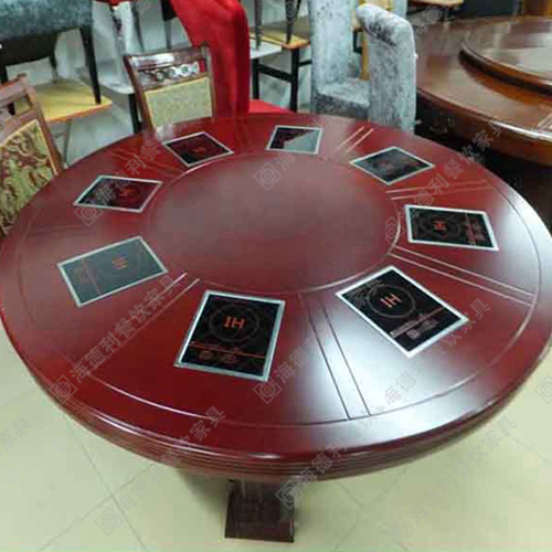 仿古实木火锅桌 实木火锅桌椅 实木火锅圆桌 实木火锅餐桌椅 实木电磁炉火