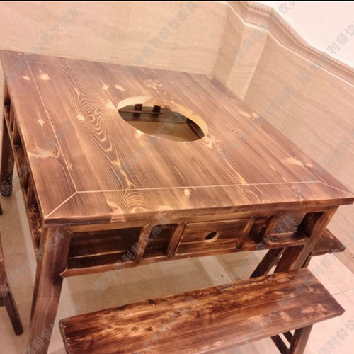 实木火锅桌 电磁炉火锅桌 碳化木煤气灶火锅桌