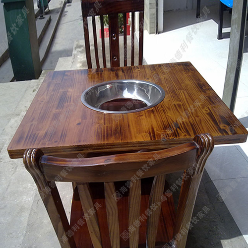 实木火锅桌 自助碳化木火锅桌 无烟橡木火锅桌