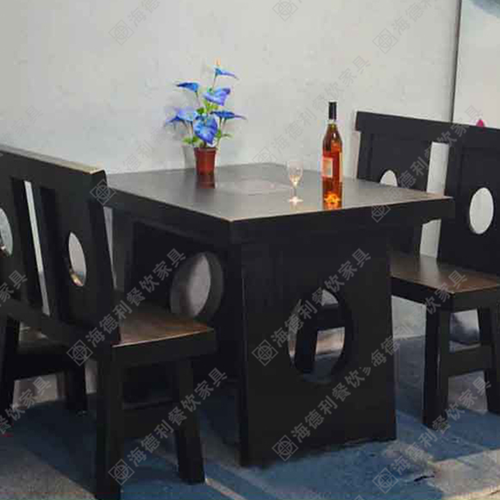 实木火锅桌椅 碳化木火烧木方形实木火锅桌子 实木火锅餐桌