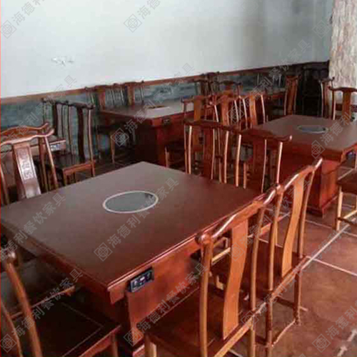 餐厅实木火锅桌椅 电磁炉橡木火锅桌椅 火锅店家具实木餐桌椅 深圳厂家批发