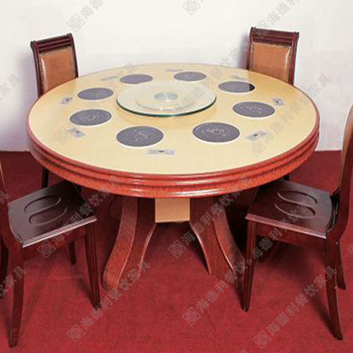实木回转火锅桌 手动火锅餐桌 全实木电磁炉火锅桌