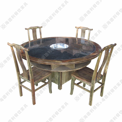 餐厅火锅店桌椅 大理石火锅桌子 实木火