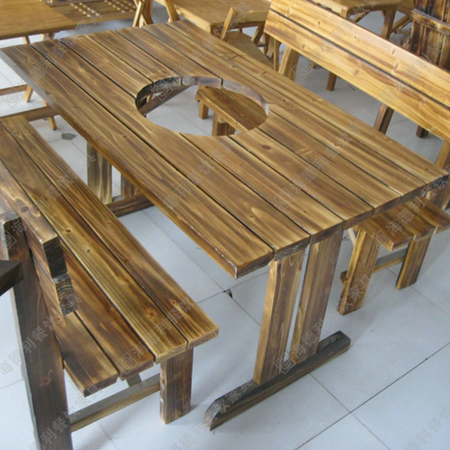 橡木实木火锅桌厂家供应 美式乡村铁艺