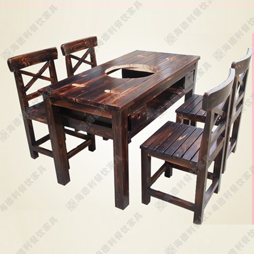 火烧炭烧实木火锅桌厂家供应 碳化木实