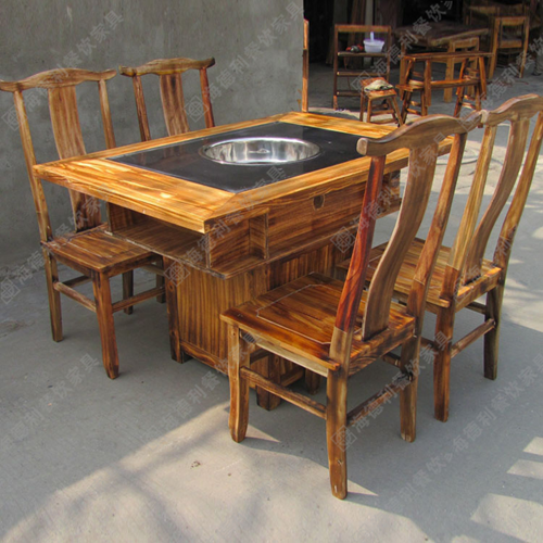 深圳厂家供应实木火锅桌 火烧木火锅桌