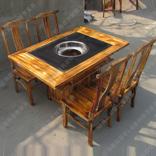 现代时尚高档餐厅实木火锅桌 火锅店实