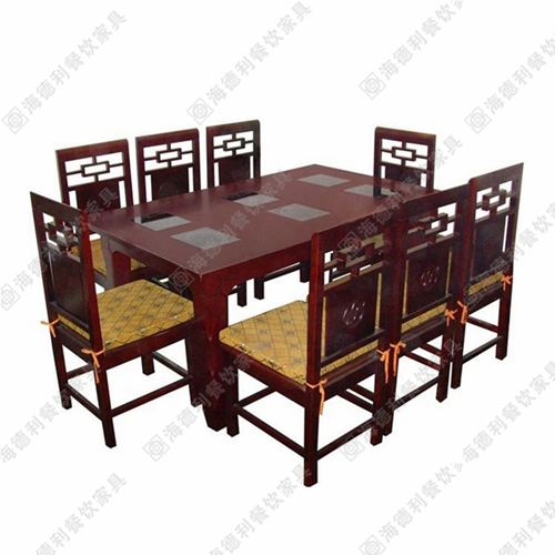 火锅店家具 防火板实木火锅餐桌 无烟实