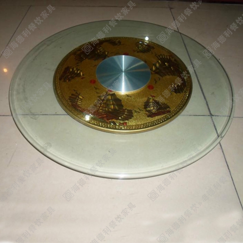 钢化玻璃转盘10MM 酒店餐厅渡铜底座艺术餐桌火锅桌玻璃转盘