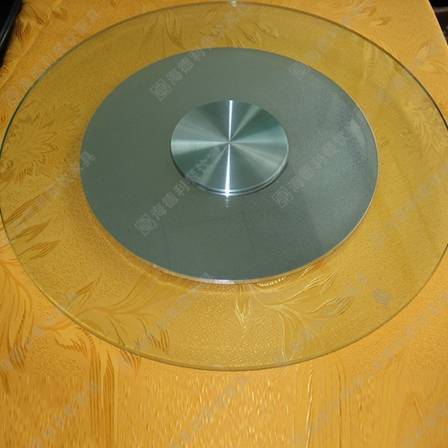 实木餐桌玻璃钢玻璃转盘 时尚餐厅酒店不锈钢底座加厚玻璃钢玻璃转盘