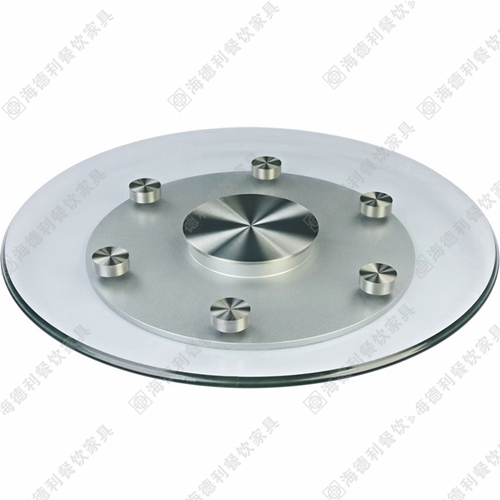 双层加厚玻璃转盘 火锅店餐厅时尚双层不锈钢底玻璃转盘